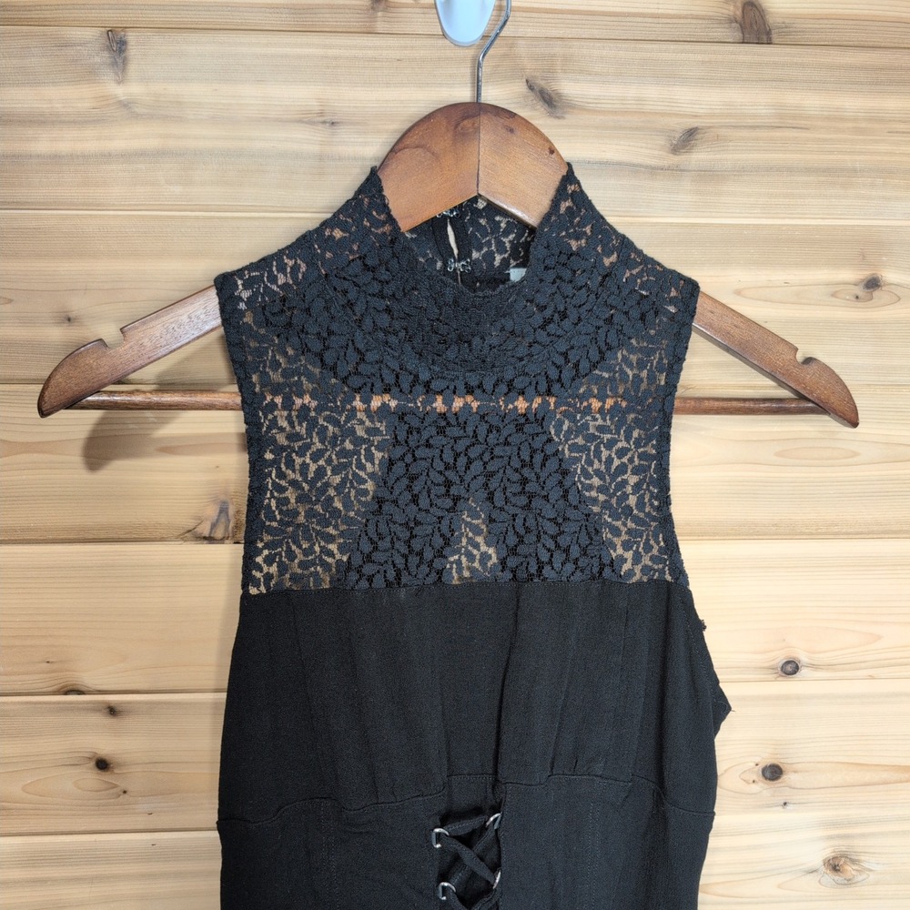 Intimately Free People Black Lace Mock Neck Corset Mini Dress Open Back Medium - Picture 3 of 11